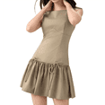 thumbnail image 2 of Robe Plissée Sans Manches pour Femme Robe Mini Ligne A Couleur Unie Col Rond Caractéristique de Gaine Nœud - Fermeture Éclair au Dos Kaki TP, 2 of 10