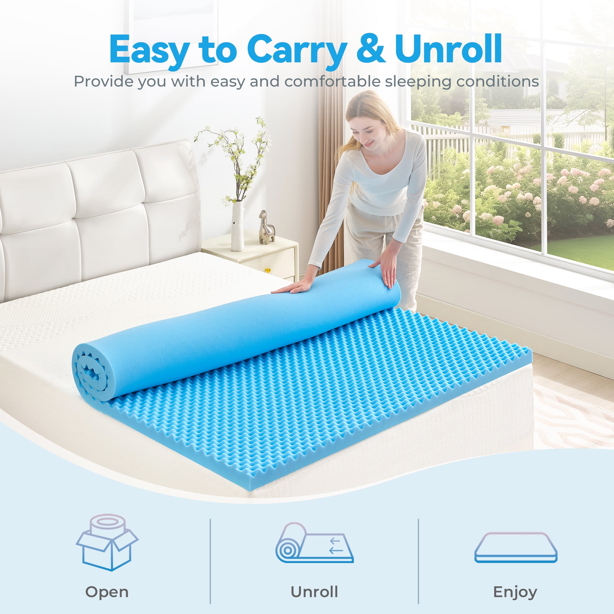 BDEUS 2 inch Gel Cooling Memory Foam Mattress Topper, Memory Foam Egg Crate Mattress Topper, CertiPUR-US Certified, Twin Size