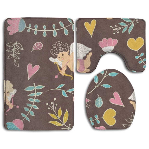 GOHAO Cute Cupid 3 Piece Bathroom Rugs Set Bath Rug Contour Mat and Toilet Lid Cover