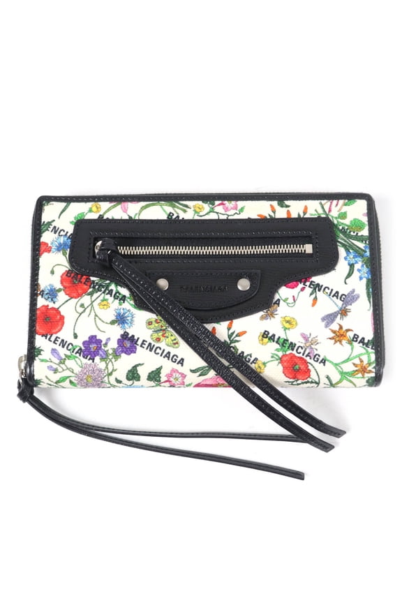 Pre-Owned GUCCI x BALENCIAGA 681710 Floral Round Zip Leather Long Wallet in Multicolor,...