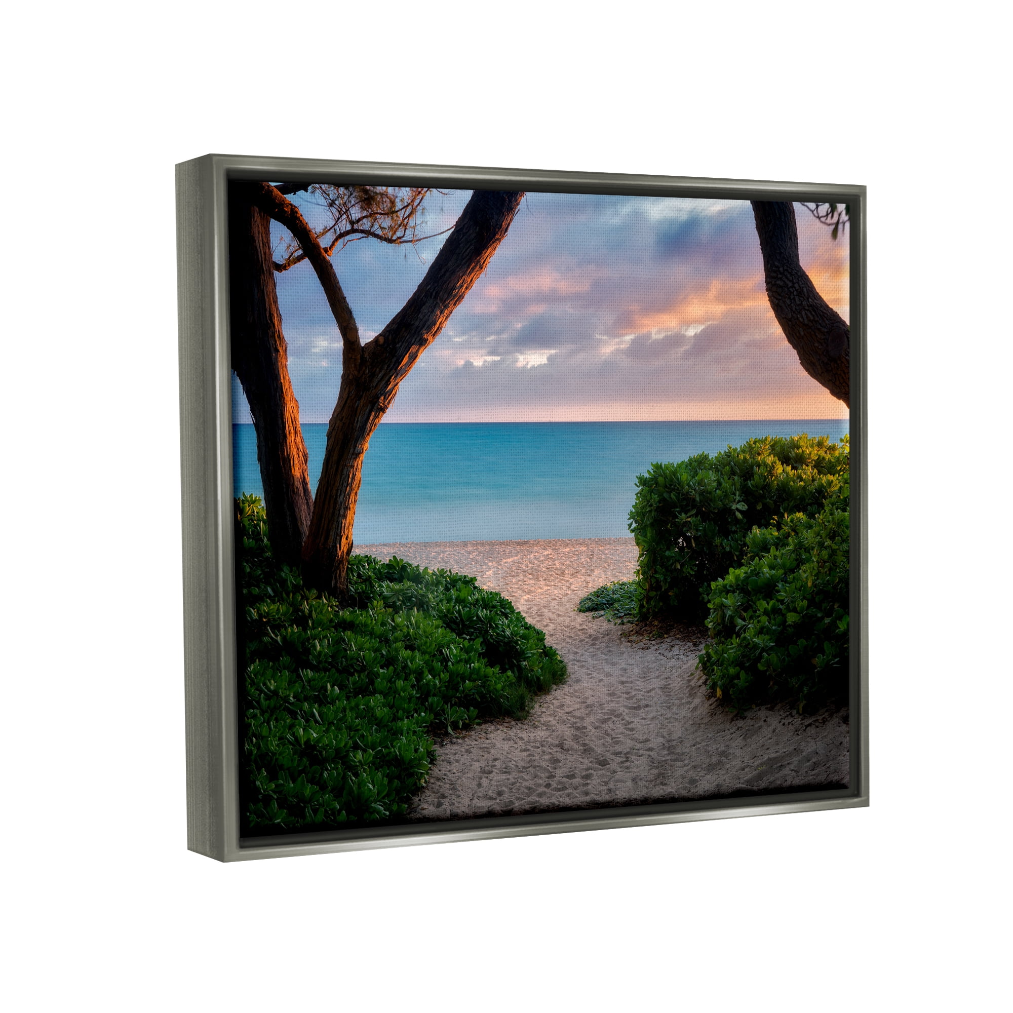 Stupell Industries Between Trees Sandy Beach Path Coastal Photography Gray Floater Framed Art Print Wall Art