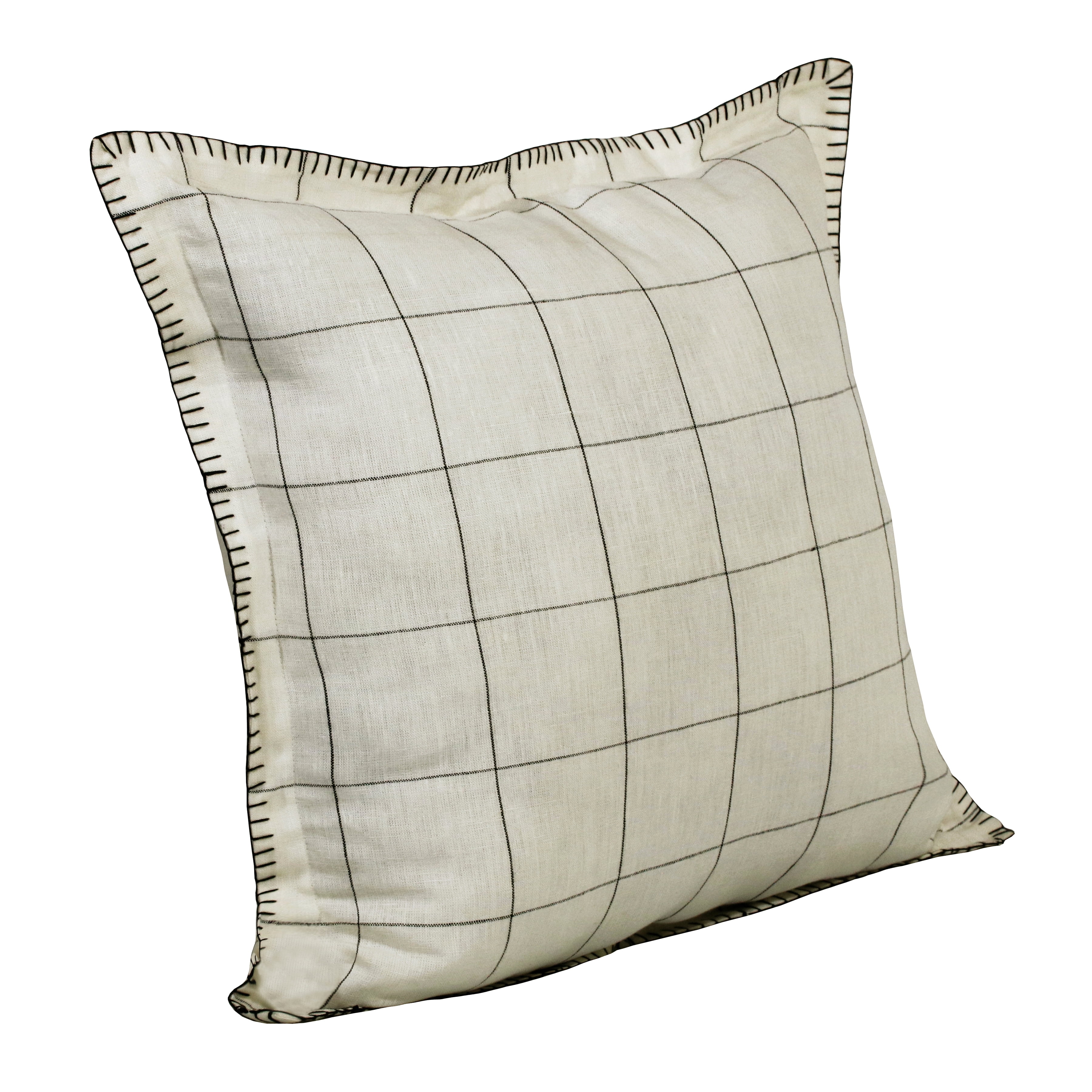 Harlow Hill Faye 20" x 20" Ivory/Black Checkered Linen Adult Decorative Throw Pillow Cover