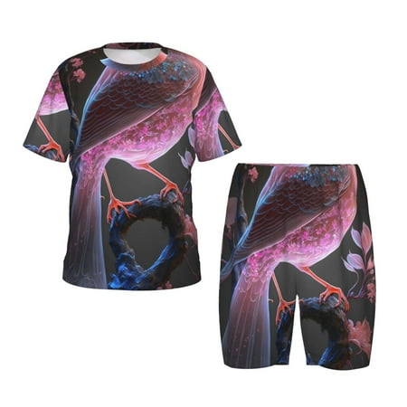 Luyuia Bird6 Print Girls  2-Piece Tie-Dye Pajama Set  Cute Summer Loungewear with Shirt and Tank Shorts Nightwear-3X-Large