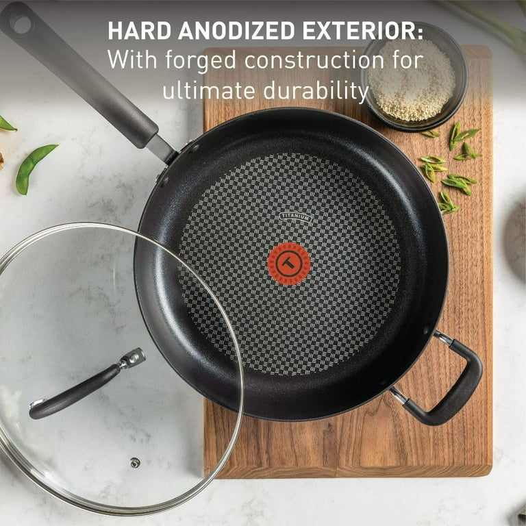 T-fal Ultimate Hard Anodized Nonstick Jumbo Cooker 5 Quart Oven Safe 400F,  Lid Safe 350F Cookware, Pots and Pans, Dishwasher Safe Grey