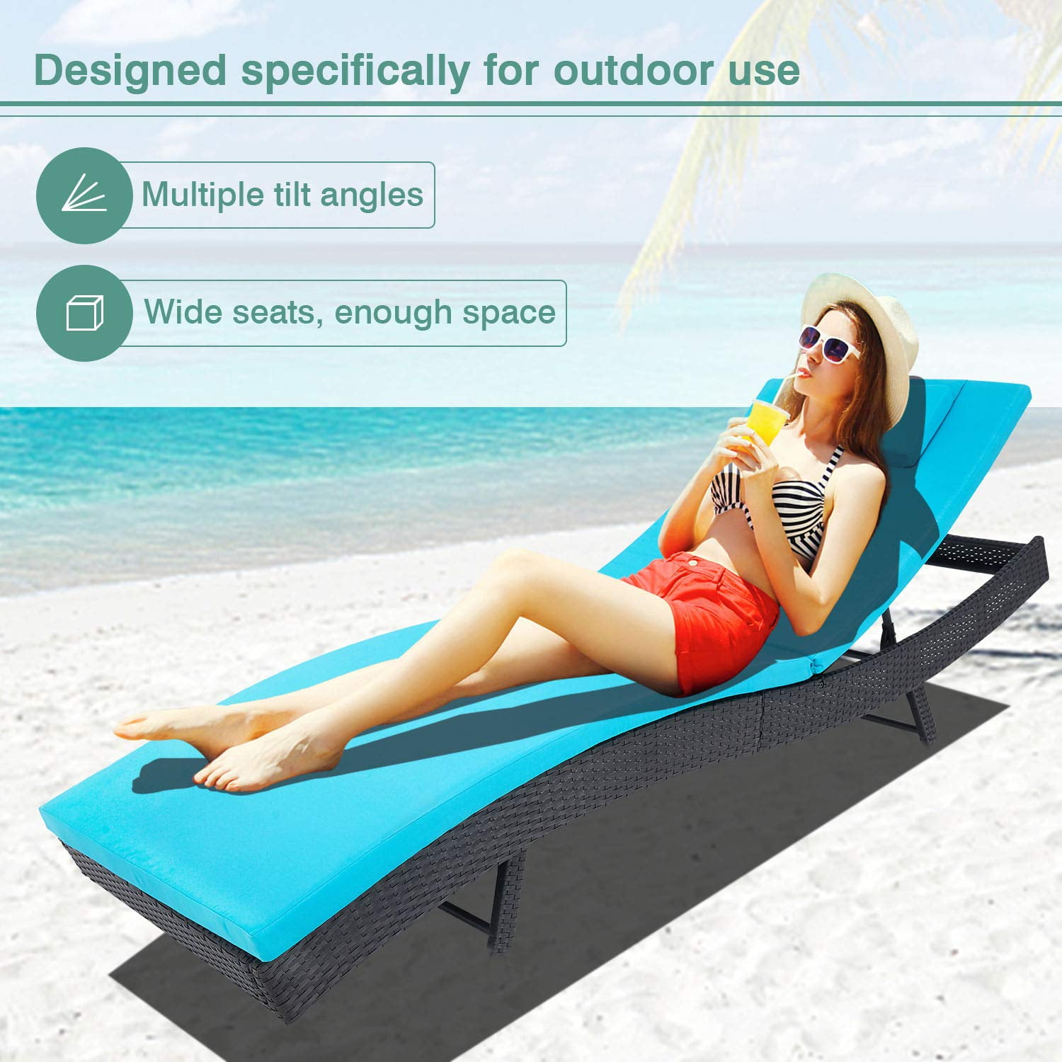 suncrown wicker outdoor adjustable chaise lounge chair