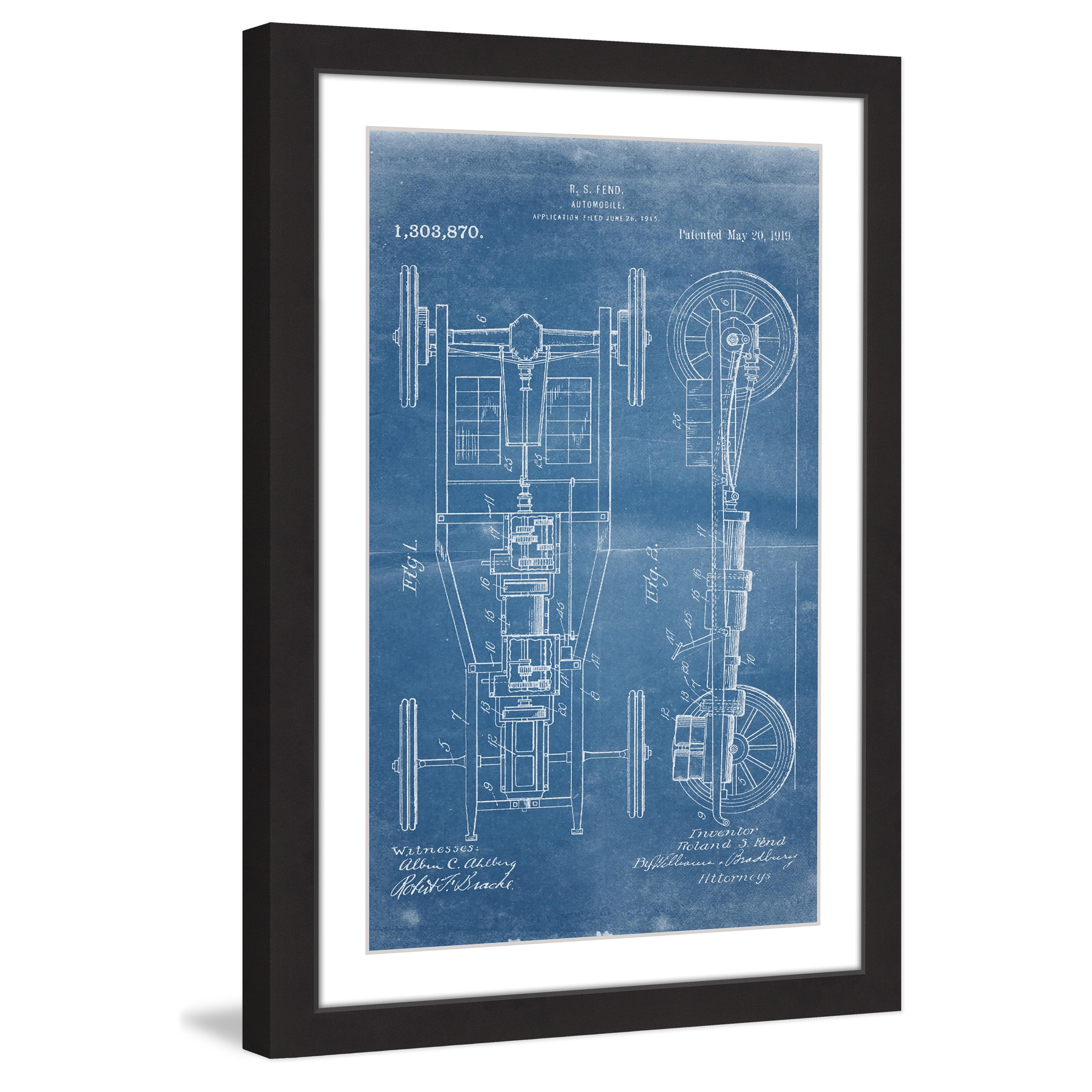 "Automobile 1919 Blueprint" Framed Painting Print