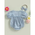 thumbnail image 5 of Musuos Baby Girl 2Pcs Summer Outfits, 3M 6M 12M 18M Short Puff Sleeve Plaid Print Romper with Bow Headband Set Cute Clothing, 5 of 10