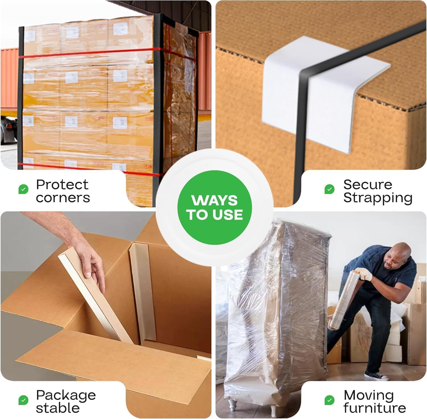 Packaging Cardboard Edge Protectors 2" x 2" x 3" - Pack of 200, White - V-Board Reinforced Corner Protectors for Pallets - Regular-Duty Cardboard Corners for Shipping
