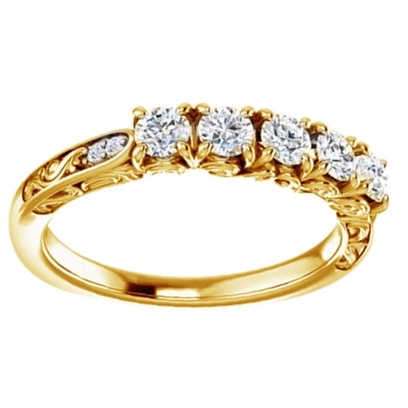 AFFY Round Cut White Natural Diamond Anniversary Band Ring In 14K Solid Yellow Gold (0.5 Ct), Size-4