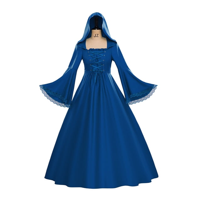Women's Gothic Hooded Dress Renaissance-Style Lace-Up Medieval Witch Dress Victorian Dress