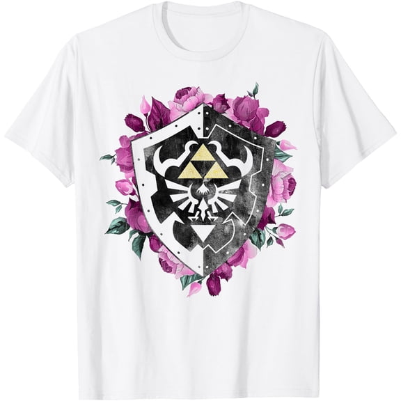 Legend Of Zelda Tri Force Floral Shield DTG Print Unisex T-Shirt