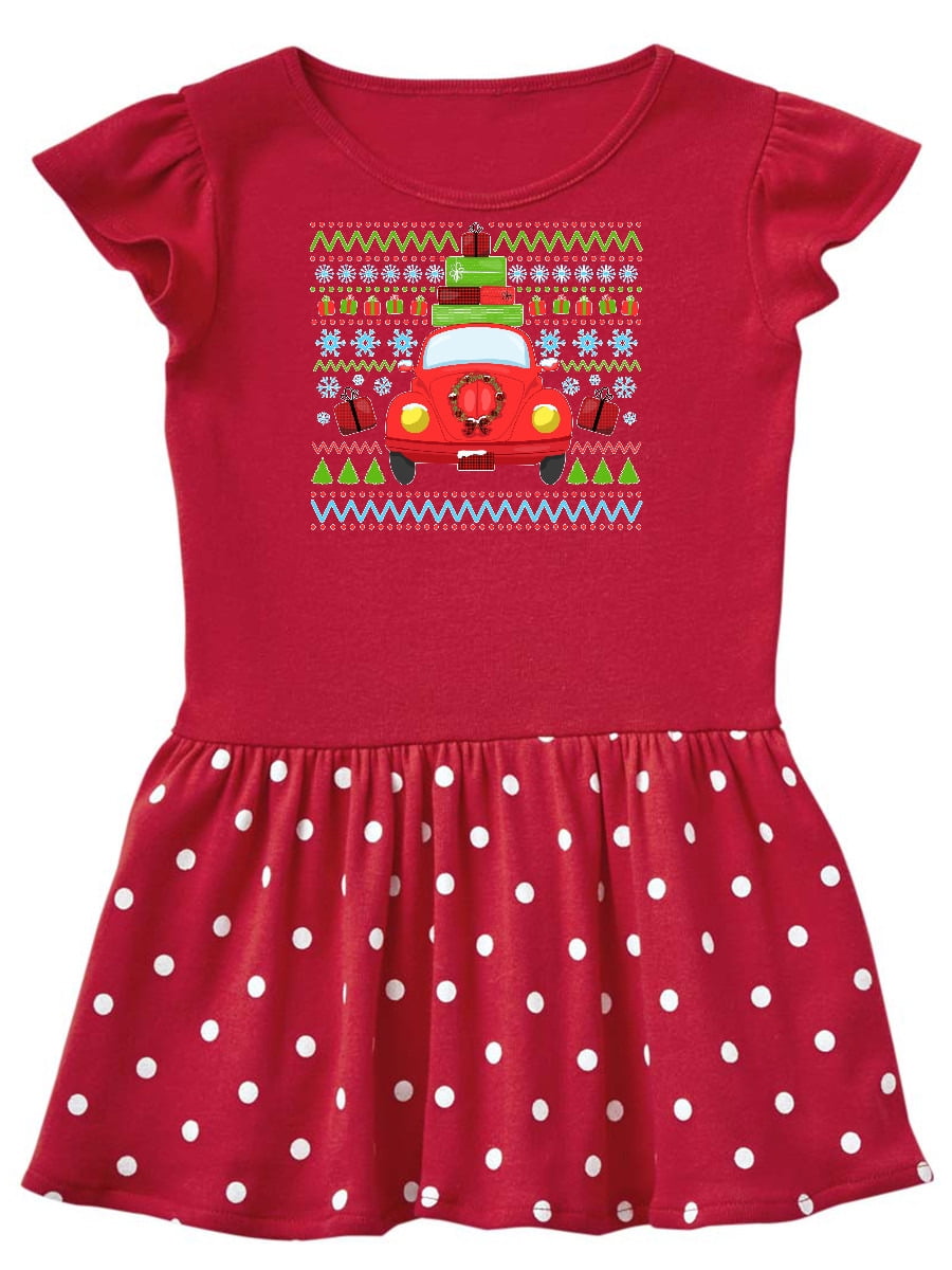 INKtastic Ugly Christmas Sweater with Car and Present Toddler Dress Ugly Christmas Sweater Dresses