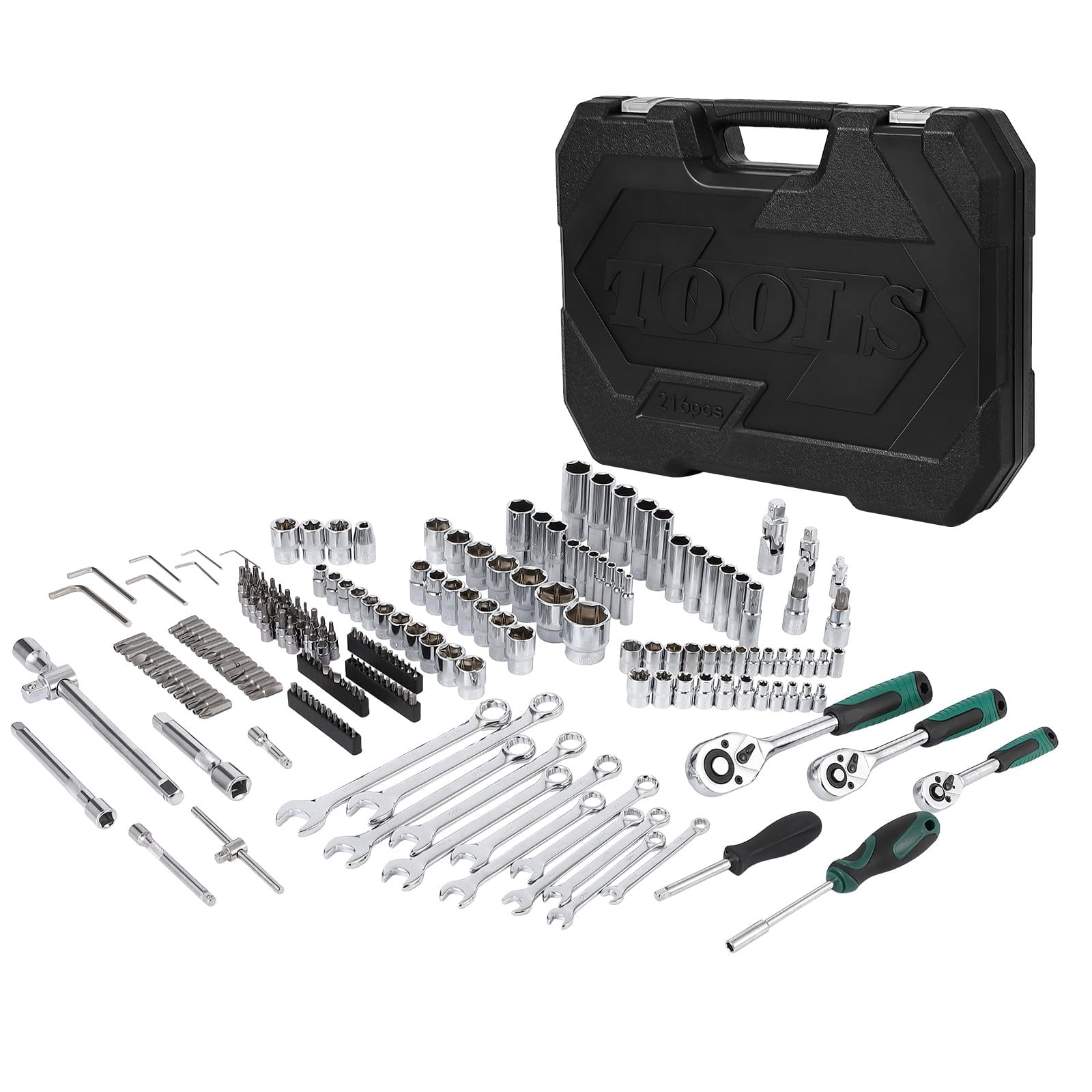 Mechanics Tools Kit and Socket Set, 1/2" ,1/4" & 3/8" Drive, 216-Piece