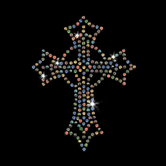Multi-color Cross Sparkly Christian Iron-on Rhinestone Transfer by JCS Rhinestones