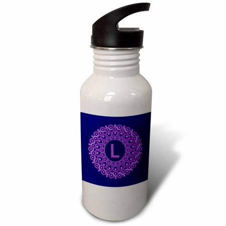 

3dRose Monogram L lilac and rich purple mandala on deep royal purple muted grunge damask Sports Water Bottle 21oz