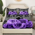 thumbnail image 3 of Lavender Color Rose Bed Sheets Twin Purple Black Grey Flower Fitted Sheet Women Couple Romantic Floral Bedding Set Retro Farmhouse Sheets Gifts For Valentine'S Day Wedding, 3 of 5