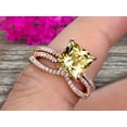 thumbnail image 5 of 2.50 Carat VS Champagne Diamond Moissanite Wedding Ring Set 6mm Princess Cut 10k Rose Gold Engagement Ring Bridal Ring Loop Infinity Stacking Matching Band Staggering Shining Vintage Look, 5 of 5