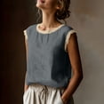 thumbnail image 4 of Craaazy Women's Loose Fit Sleeveless Round Neck Tops Lace Trim Embellished Solid Color Casual Blouses Gift, 4 of 8
