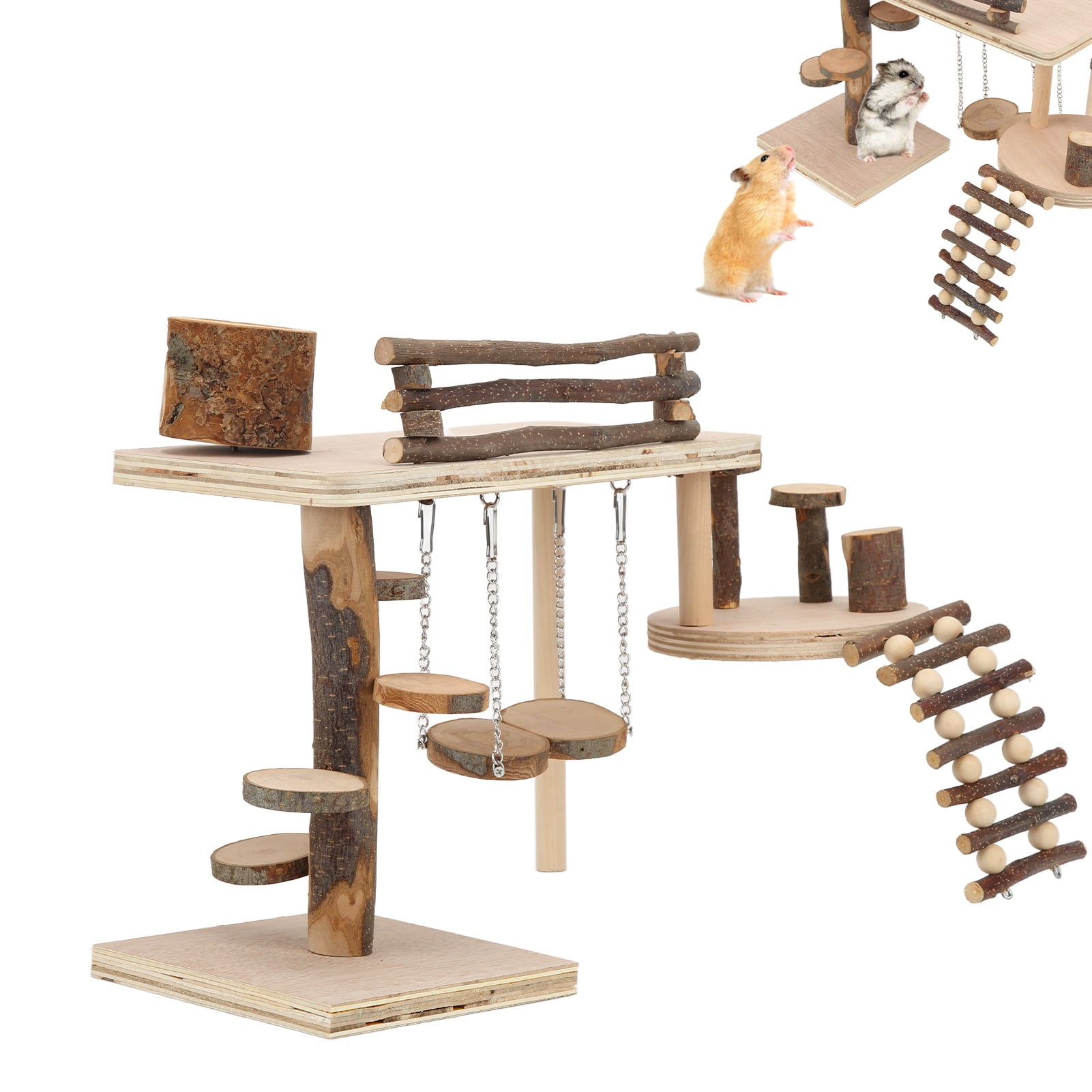 Riousery Hamster Apple Wood Ladder Playground (13 inches / 33 cm) Safe Durable Wooden Playground for Hamster Little Pet