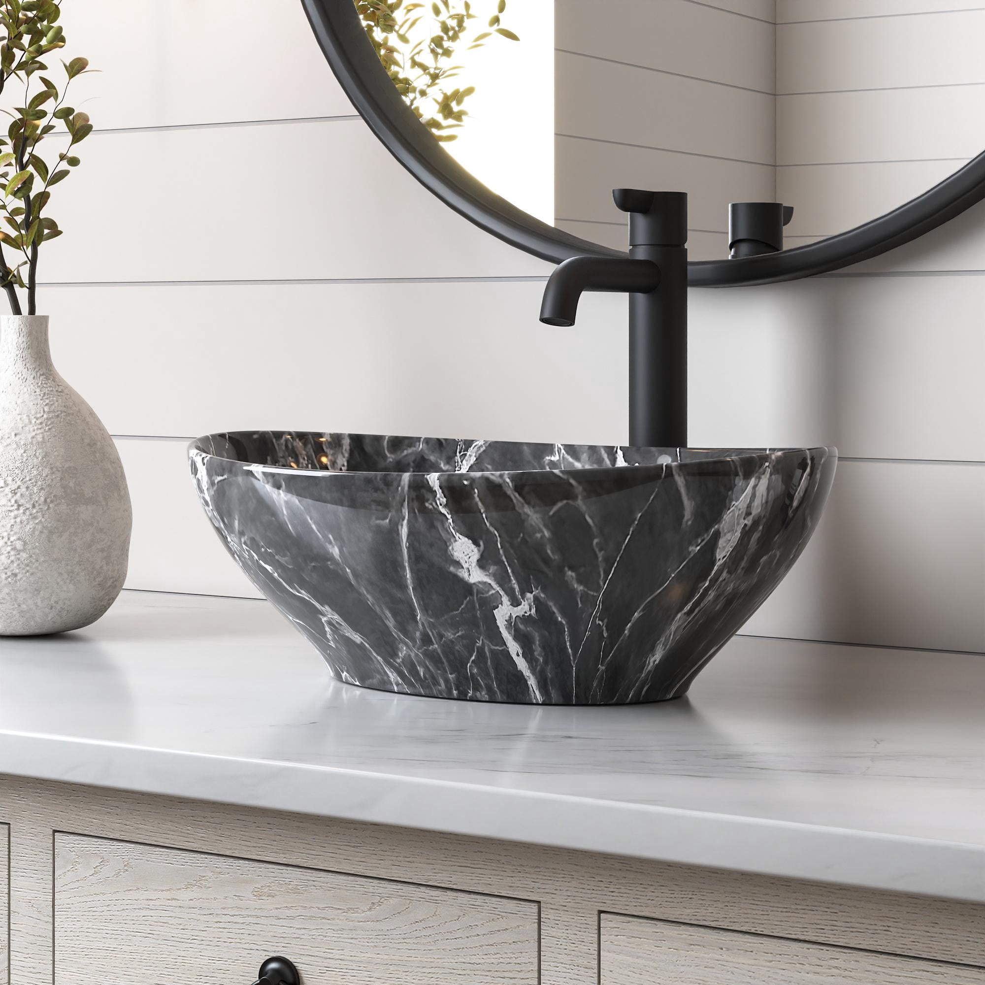 Horizon Black Oval Ceramic Bathroom Vessel Sink Art Basin Not Included Faucet