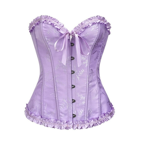 WZXFASHION Floral Jacquard Bustier Corset Top Tummy Control Shapewear for Evening Outfits Purple M