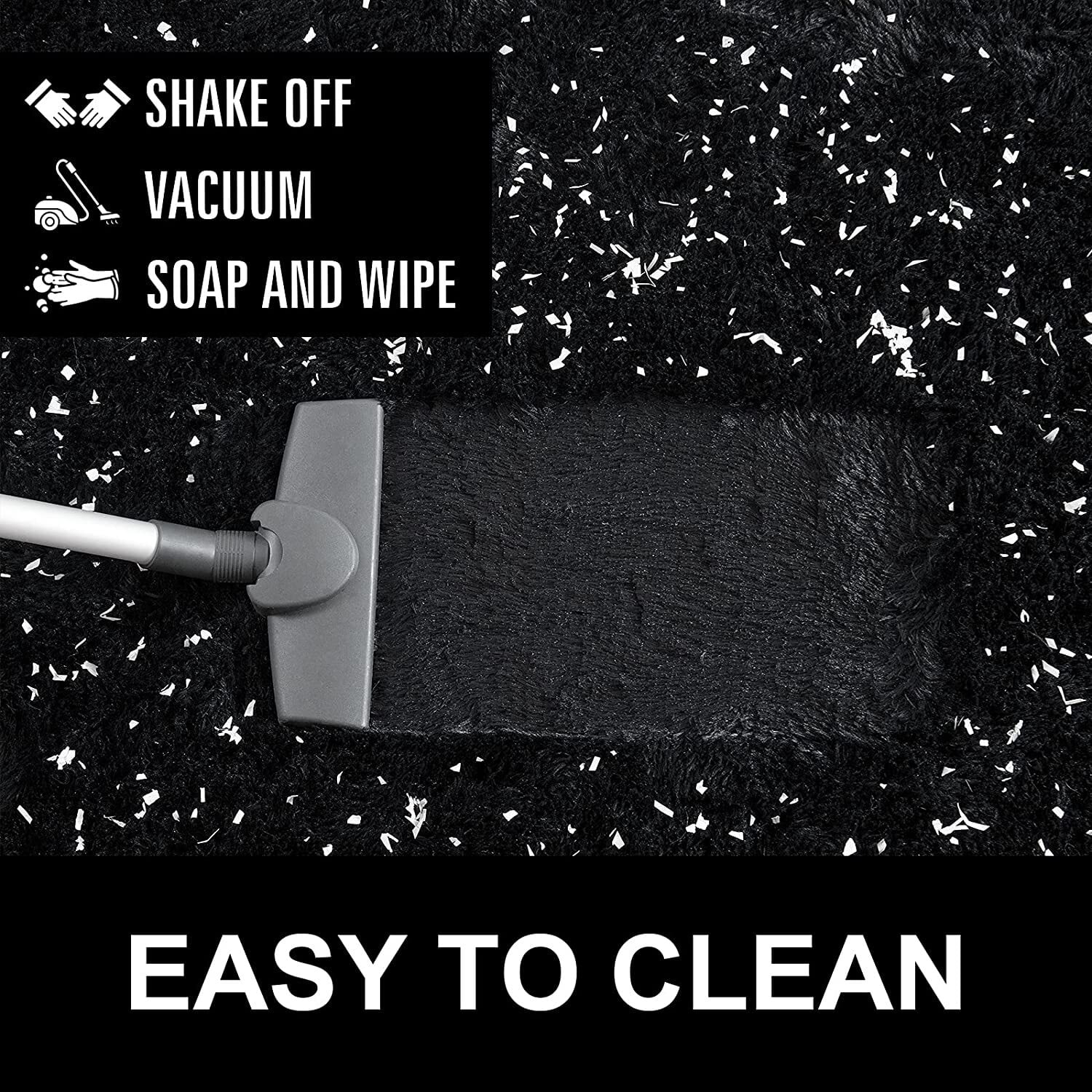 Dwelke Ultra Fluffy Rug Indoor Plush Soft Carpet for Living Room Anti-Skid Durable Area Rug 5.3x7.5ft Black