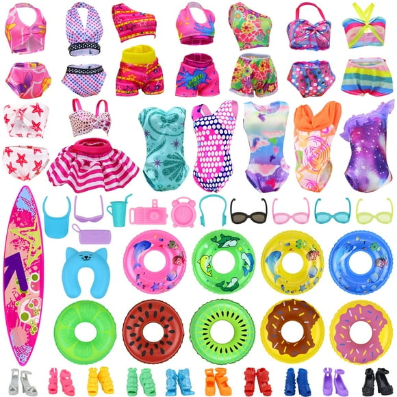 Ecore Fun 35 PCS Doll Clothes Swimwear Beach Bathing Kit Including 10 Bikini Swimsuit 2 Swimming Ring 4 Fashion Glasses 10 Pairs Shoes 1 Surf Skateboard 8 Doll Accessories for 11.5 Inch Doll C33