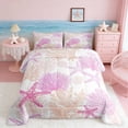 thumbnail image 2 of Manfei Simple Pink Starfish Coral Seashell Queen Comforter Set for Girls, Coastal Bedding Comforter Set, Pink Reversible 3pcs, 1 Comforter and 2 Pillowcases, 2 of 6