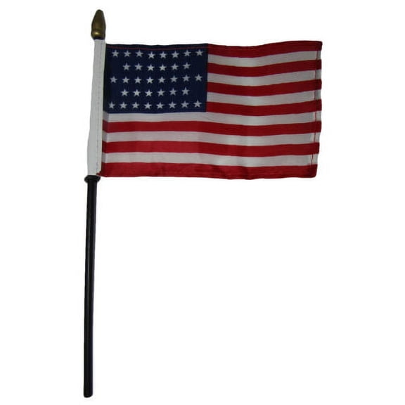 36 Star USA Linear American 4"x6" Flag Desk Set Table Wooden Stick Staff