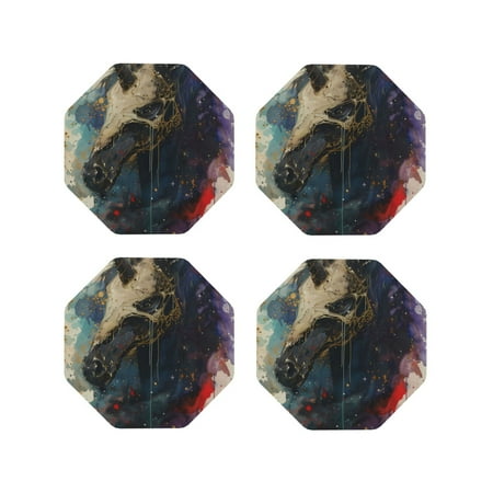 

Tideii Colorful Ink Cute Horse for Leather Coasters 4 Pieces Anti-fouling and Anti-scalding Decorative Coasters Suitable for Restaurants Kitchens Coffee Shops-Octagon