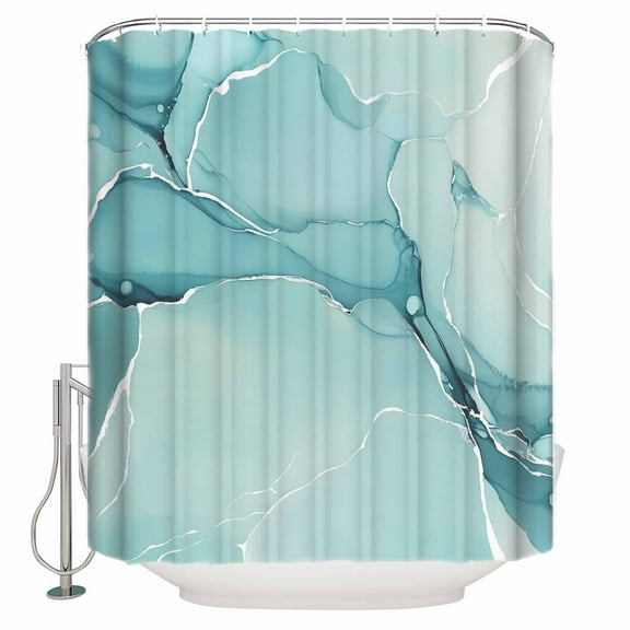 Shower Curtain, Gradient Marble Agate Stone Waterproof Shower Curtain Set with Hooks for Bathroom Showers,Stalls and Bathtubs,72x72In Aqua White Ombre Lines