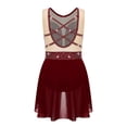thumbnail image 3 of Sxiwei Gymnastics Leotard for Girls Shiny Rhinestone Mesh Patchwork Ballet Dance Dress Performance Burgundy 8, 3 of 5