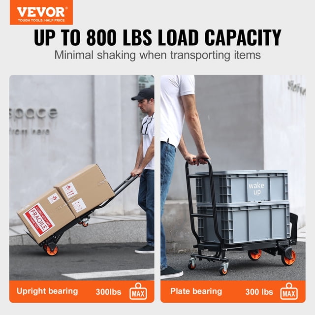 VEVOR Carretilla de mano de aluminio, 2 en 1, capacidad de carga de 300 libras, carretilla de mano y plataforma rodante plegable industrial convertible, carrito utilitario que se convierte de carretil