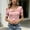 Pink, variant on Women's Solid Color Off Shoulder Twist Crop Top – Ribbed Knit Short Sleeve, Button Front Slim Fit Summer Blouse Black,XXL