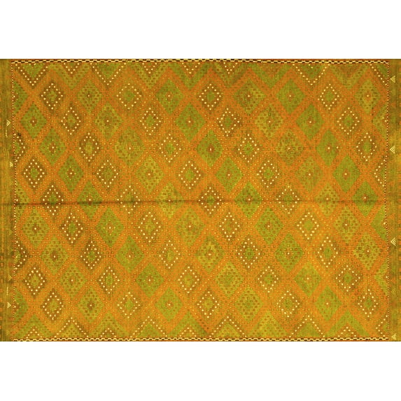 Ahgly Company Machine Washable Indoor Rectangle Abstract Yellow Contemporary Area Rugs, 2' x 4'