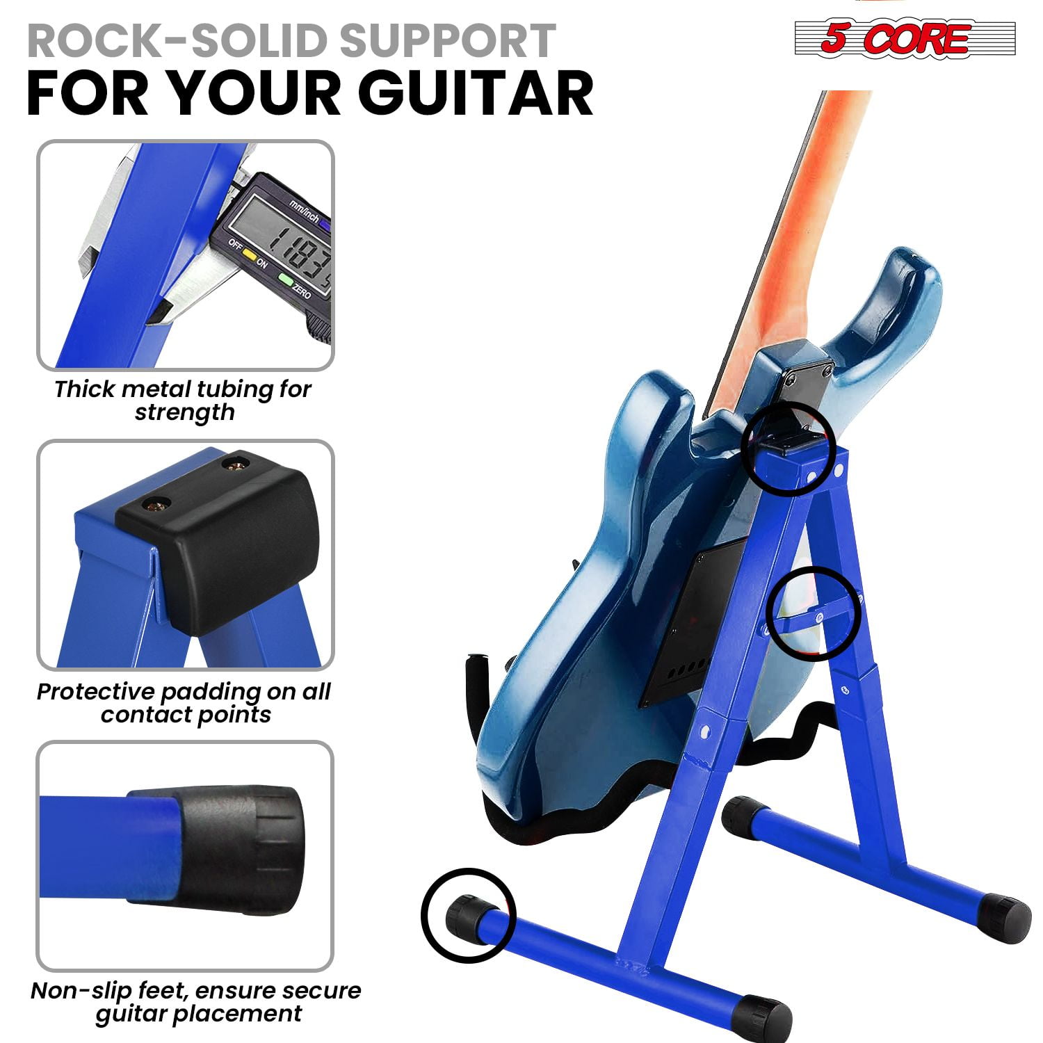 5 Core Guitar Stand 2 Pack A Frame w Soft Foam Arm Non Slip Rubber for Acoustic Electric Bass