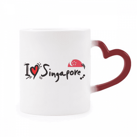 

I Love Singapore Word Flag Love Heart Illustration Heat Sensitive Mug Red Color Changing Stoneware Cup