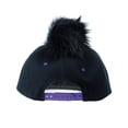 thumbnail image 3 of Unisex Style Faux Fur Pom Pom Snapback Flat Bill Cap Hat - Faux Croc Bill, Black/Purple Bill, 3 of 4