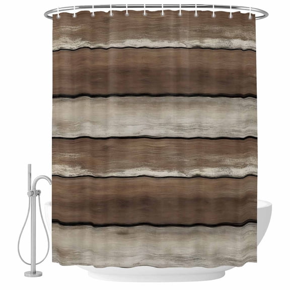 Brown Beige Wooden Shower Curtain, Waterproof Shower Curtains for Bathroom, Vintage Farmhouse Retro Art Washable Fabric Bathtub Curtain Set Bath Decor with 12 Hooks Standard 72"x72"