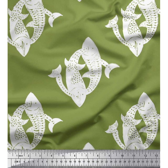 Soimoi Tissu de Velours Imprimé Bloc de Poisson par la Cour 58 Pouces de Large
