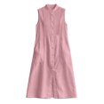 thumbnail image 5 of Ovbmpzd Pleated Summer Dresses for Women Linen Midi Pink Shift Dress Casual Sleeveless Button Down Dresses,M, 5 of 6