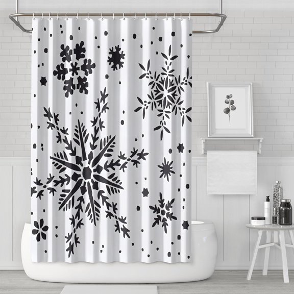 Winter Snowflake Shower Curtains,Washable Show Curtain with Hooks Basic Polyester Fabric Bathroom Curtains for Thanksgiving Day Fall Party Home Decor