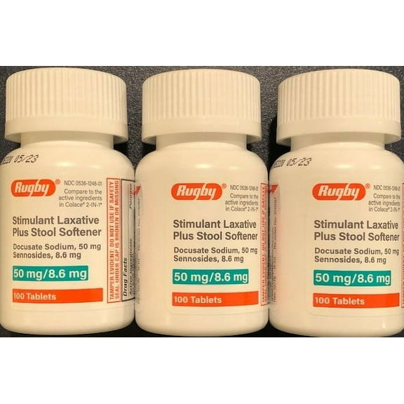 Senna Plus Tablets Rugby® docusate sodium 50 mg & Senna 8.6 mg 100 ct X 3 bottles