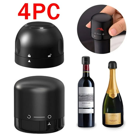

Champagne Stopper 4Pack Black Leakproof Champagne Stoppers Professional Champagne Saver Bottle Stopper Keep Champagne Fresh Perfect for Champagne Sparkling Wine