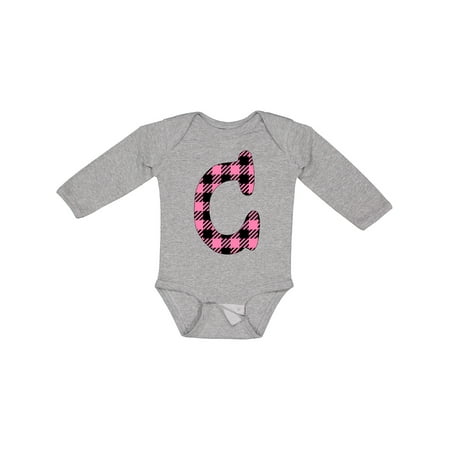 

Inktastic Pink Buffalo Plaid Initial C Gift Baby Boy or Baby Girl Long Sleeve Bodysuit