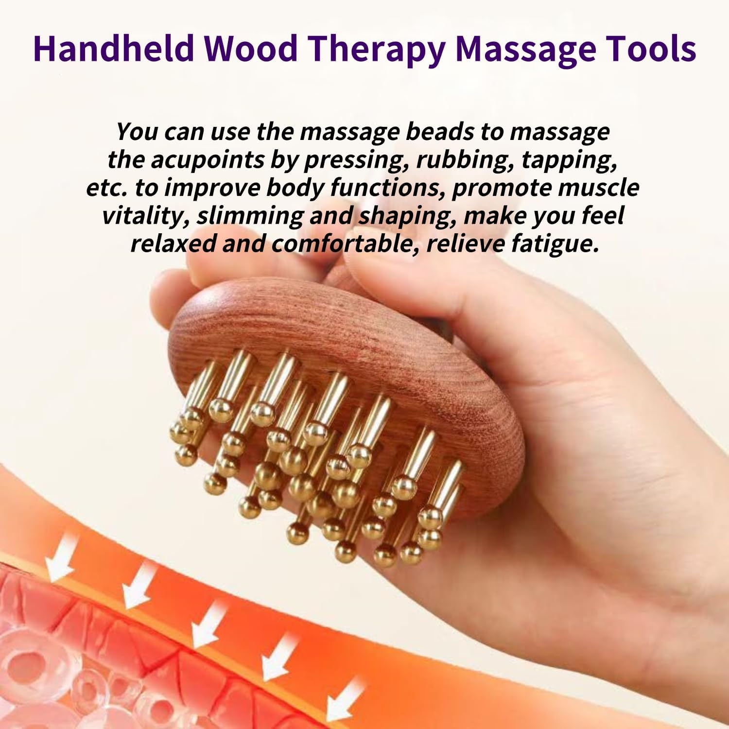 ABPETE Wood Therapy Massage Tools 29-Teeth Copper Head Massager, Home SPA Body Relaxing and Stress Relief Handheld Massager, for Legs, Arms, Neck, Shoulder