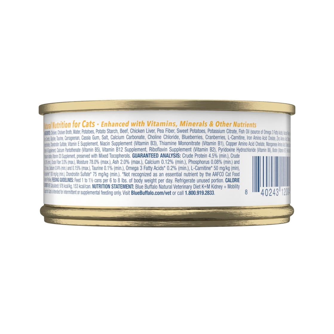 Blue Buffalo Natural Veterinary Diet K+M Kidney + Mobility Wet Cat Food, Chicken, 5.5-oz. Can