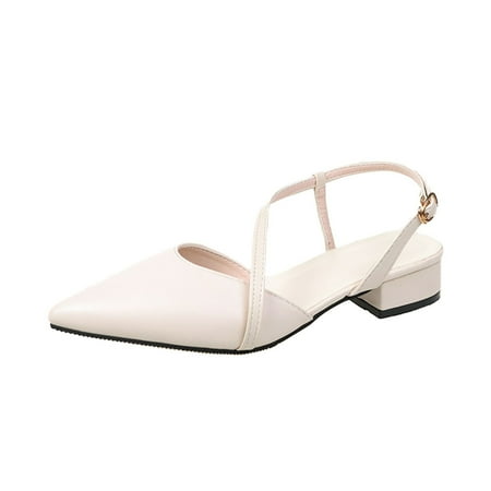 

A0624 Sandals for Girls Women Shoes Summer Fashion Pointed Toe Sandals Low Heel Chunky Heel Buckle Band Sandals PU
