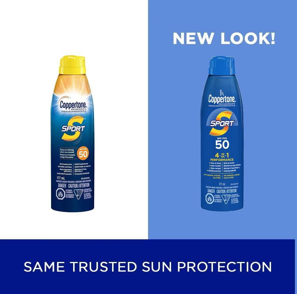 Coppertone Sport Vaporisateur solaire FPS 50, Résistant à la sueur et à L’Eau, 177 mL 177 ml
