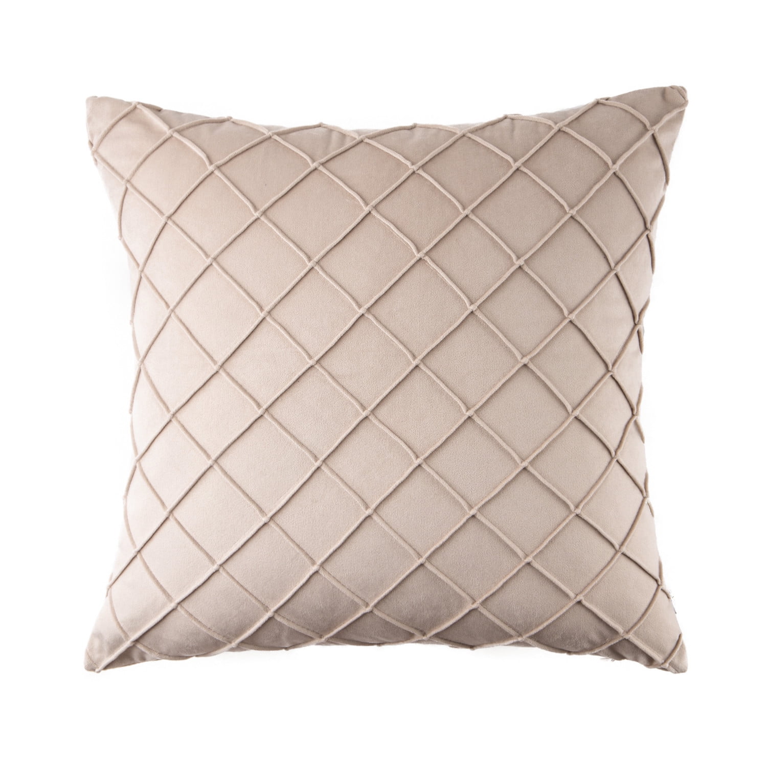 Phantoscope Pleated Velvet Pillow Covers, 18x18 Inch Set of 2, Square Decorative Throw Pillow Cases for Couch & Bed, Luxury Soft Cushion Covers, Beige